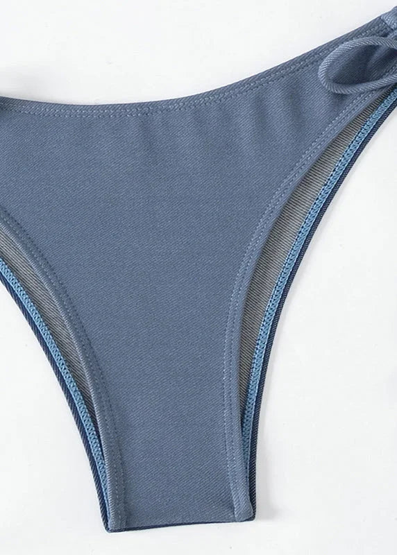 Virelle™ - Elegant Lace-Up Sleeved Bikini Set in Blue