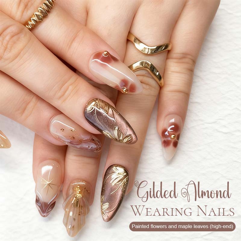 Aurabella™ – Golden Almond Shaped Nail Set (50% Off)