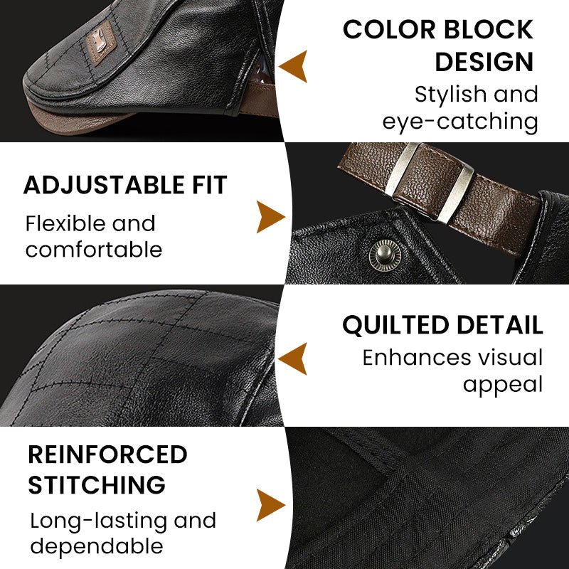 Northmere™ – Fleece-Lined PU Leather Flat Cap