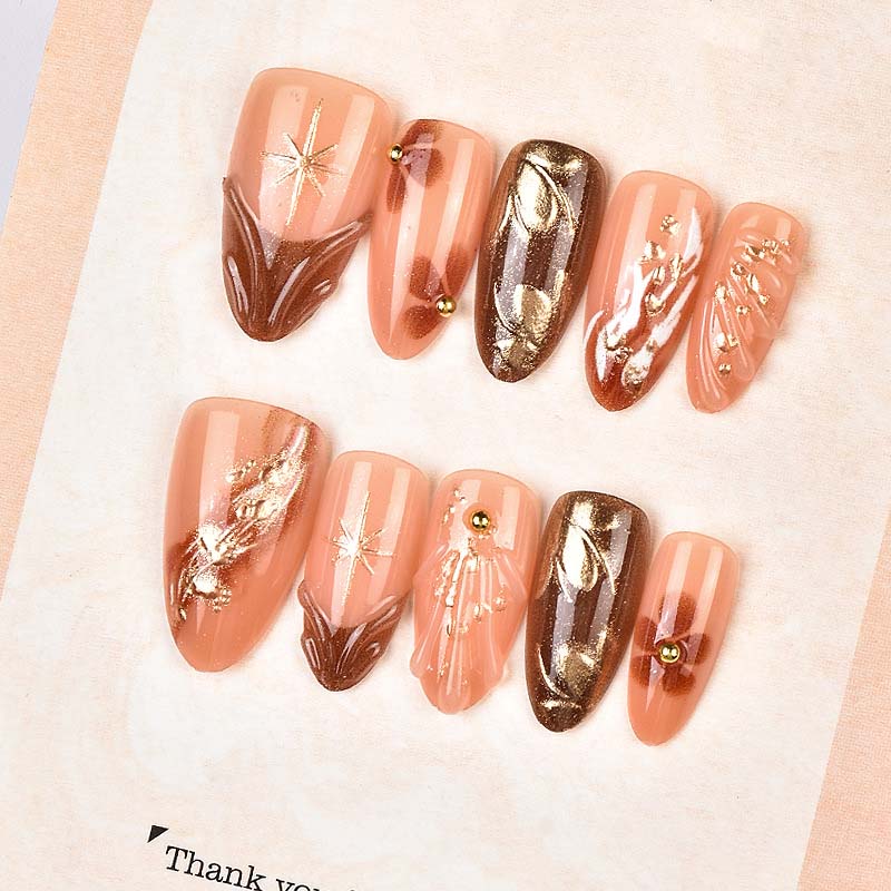 Aurabella™ – Golden Almond Shaped Nail Set (50% Off)