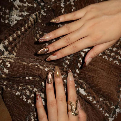 Aurabella™ – Golden Almond Shaped Nail Set (50% Off)